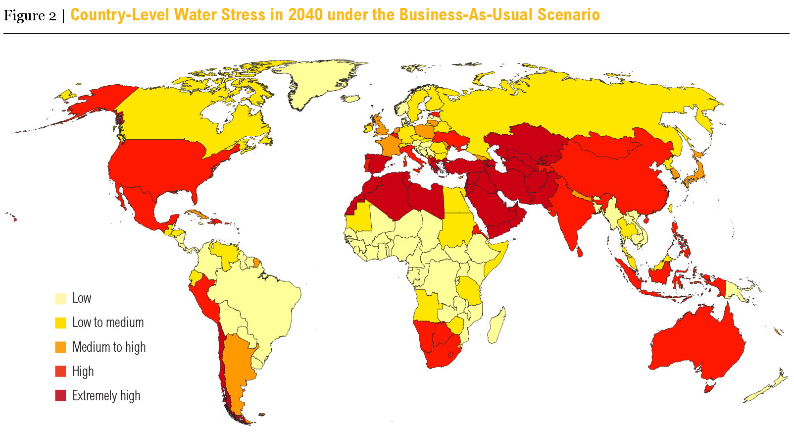 Water stress in 2040 under BAU scenario
